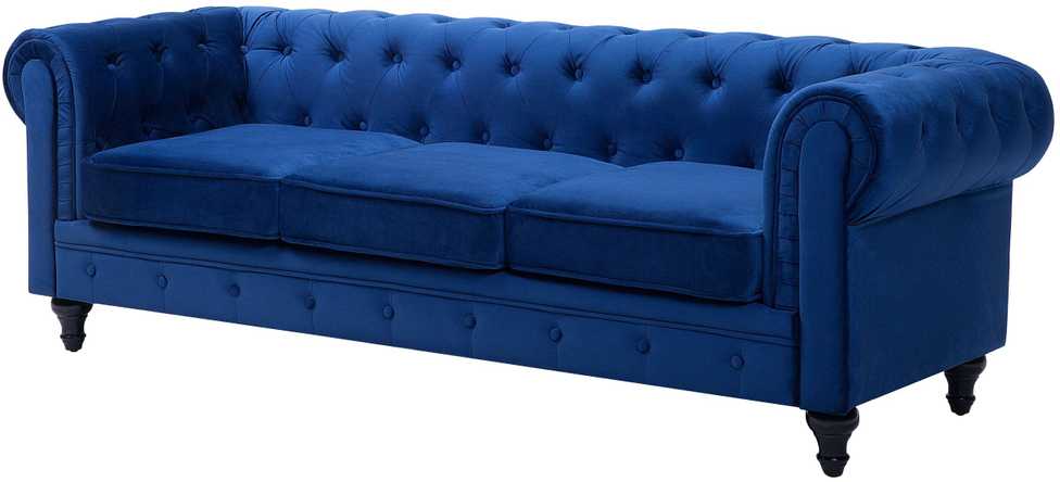 Sofa Beliani Poilsio baldų komplektas 4 asmenims CHESTERFIELD, veliūras, tamsiai mėlynas