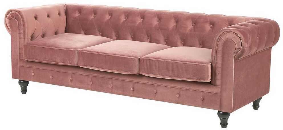 Sofa Beliani Poilsio komplektas 4 asmenims CHESTERFIELD veliūrinis rožinis