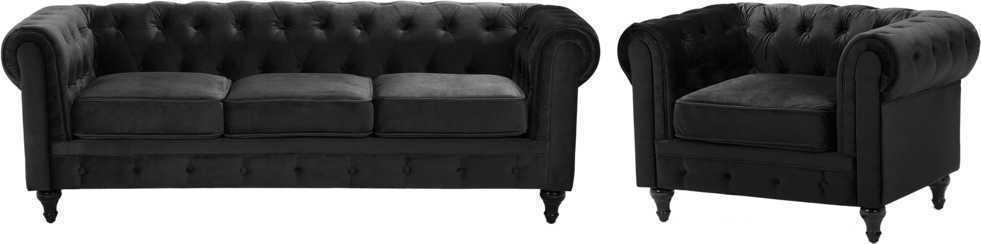 Sofa Beliani 4 vietų poilsio baldų komplektas CHESTERFIELD, veliūras, juodas