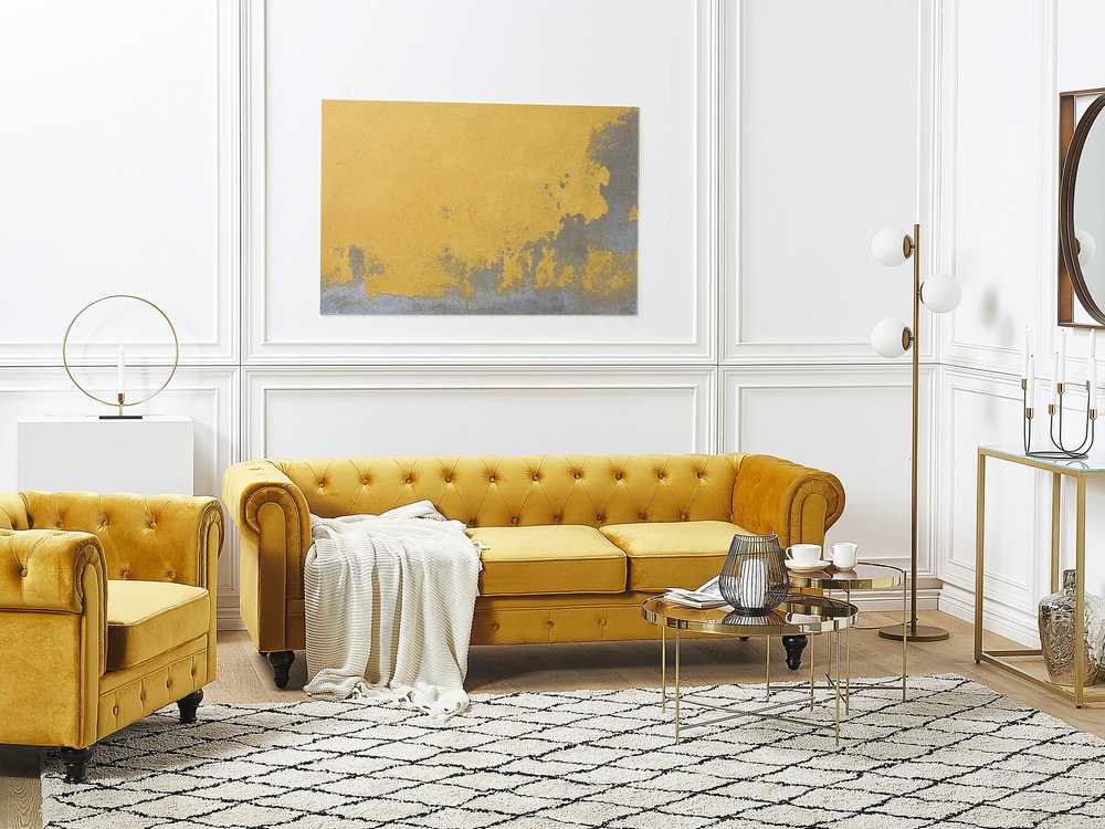 Sofa Beliani 4 vietų poilsio komplektas CHESTERFIELD, veliūras, auksinis
