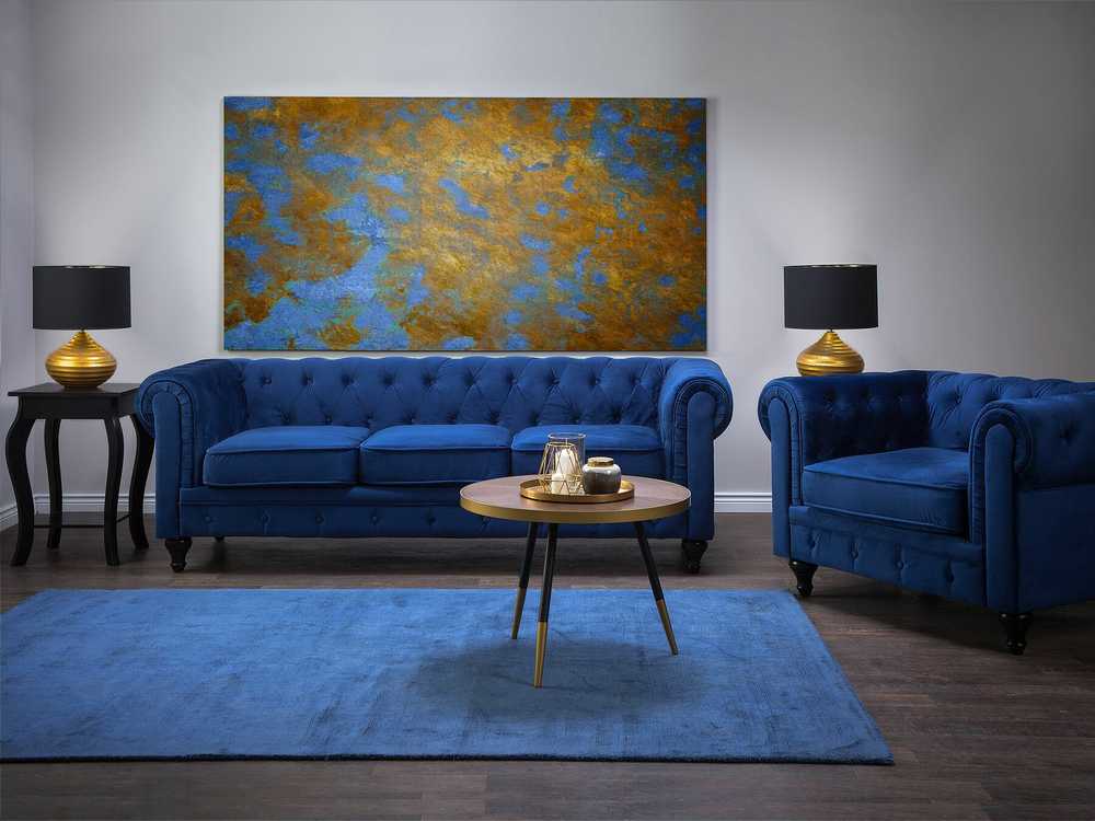 Sofa Beliani Poilsio baldų komplektas 4 asmenims CHESTERFIELD, veliūras, tamsiai mėlynas