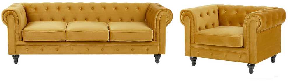 Sofa Beliani 4 vietų poilsio komplektas CHESTERFIELD, veliūras, auksinis