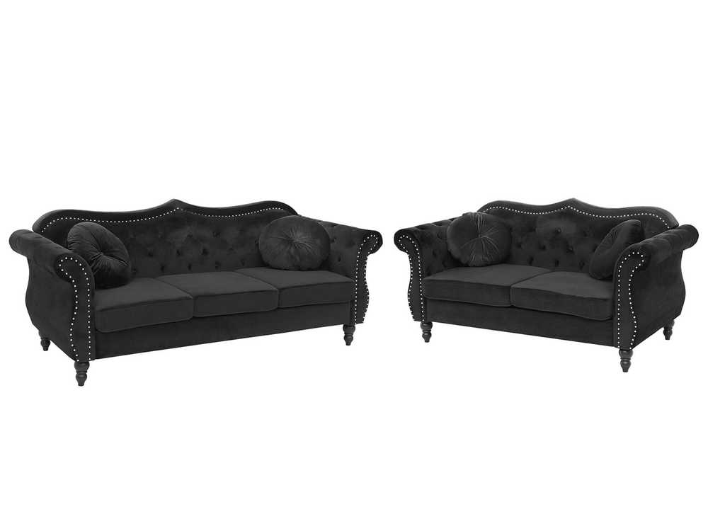 Sofa Beliani 5 vietų minkštų baldų komplektas SKIEN, veliūras, juodas