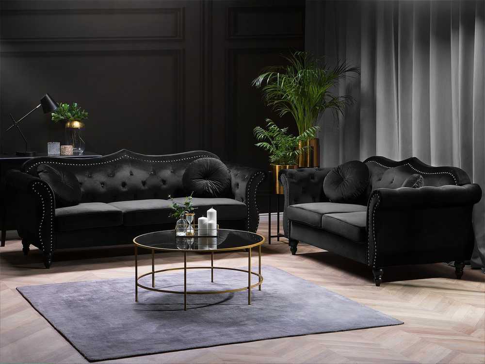 Sofa Beliani 5 vietų minkštų baldų komplektas SKIEN, veliūras, juodas