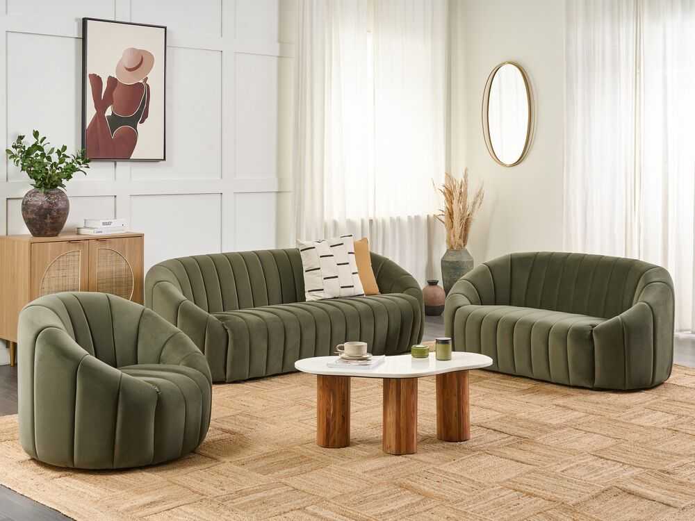 Sofa Beliani MALUNG 6 vietų minkštųjų baldų komplektas, veliūras, tamsiai žalias