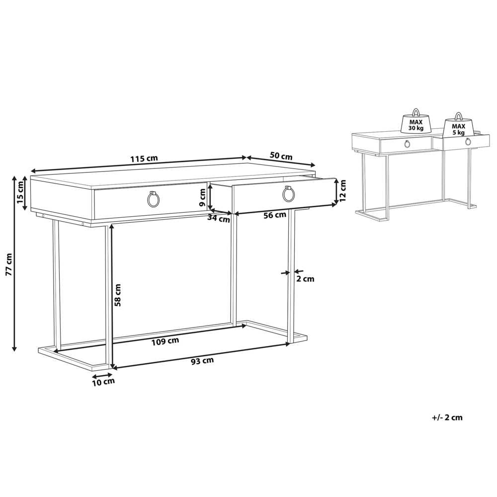 Beliani Konsolė WESTPORT juoda/auksinė 115 cm 50 cm su stalčiais