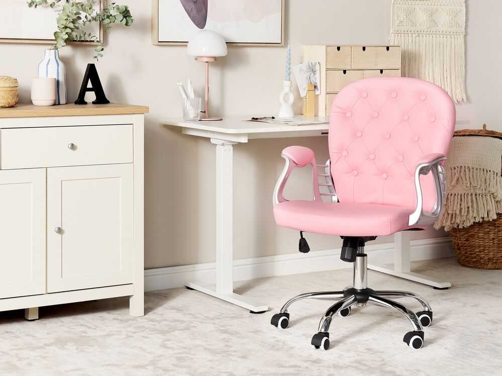 Beliani Biuro kėdė PRINCESS ekologiška oda rožinė