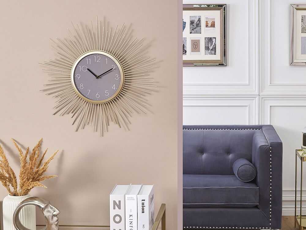 Beliani Sieninis laikrodis SOLURA 45 cm, metalinis, auksinis
