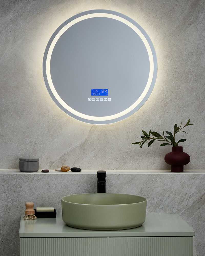 Beliani Vonios veidrodis su LED apšvietimu BROGNON 60 cm, integruotas „Bluetooth“ garsiakalbis, sidabrinis