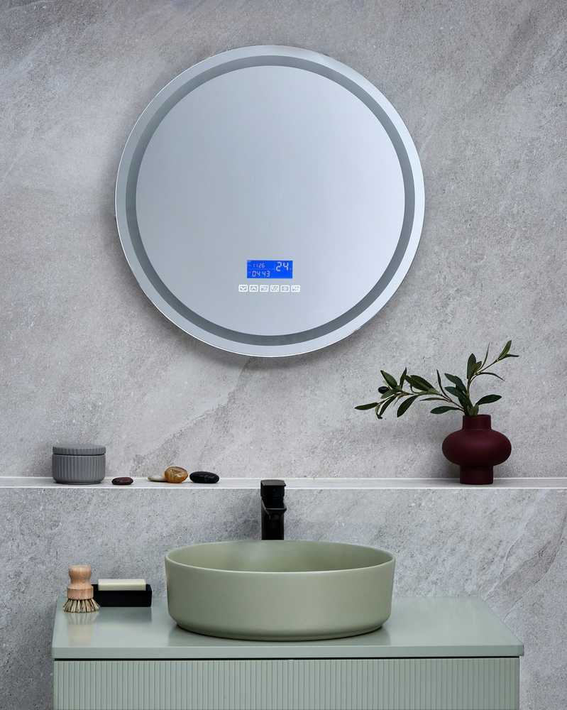 Beliani Vonios veidrodis su LED apšvietimu BROGNON 60 cm, integruotas „Bluetooth“ garsiakalbis, sidabrinis
