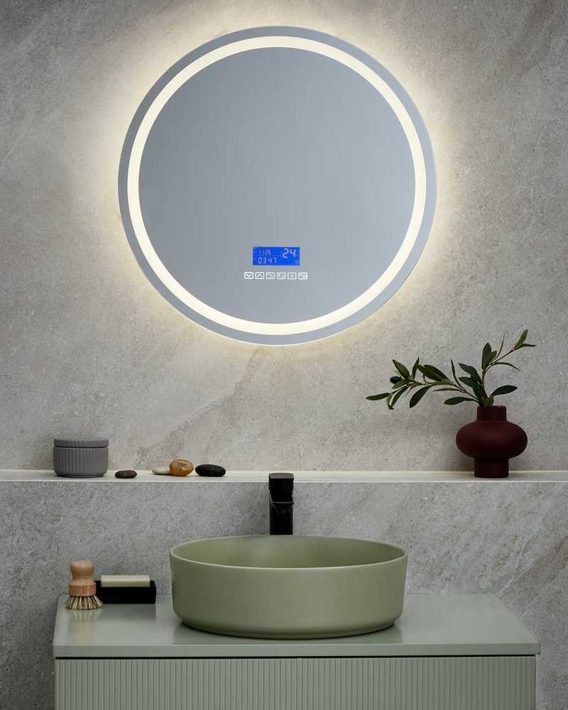 Beliani Vonios veidrodis su LED apšvietimu BROGNON 60 cm, integruotas „Bluetooth“ garsiakalbis, sidabrinis