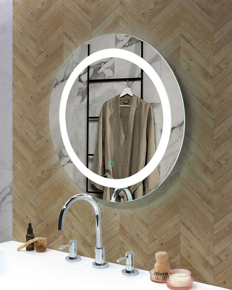 Beliani Vonios veidrodis su LED apšvietimu SELUNE 58 cm sidabrinis