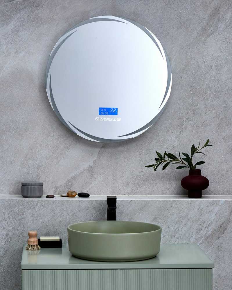Beliani Vonios kambario veidrodis su LED apšvietimu TANAY 60 cm 60 cm su įmontuotu Bluetooth garsiakalbiu sidabrinis