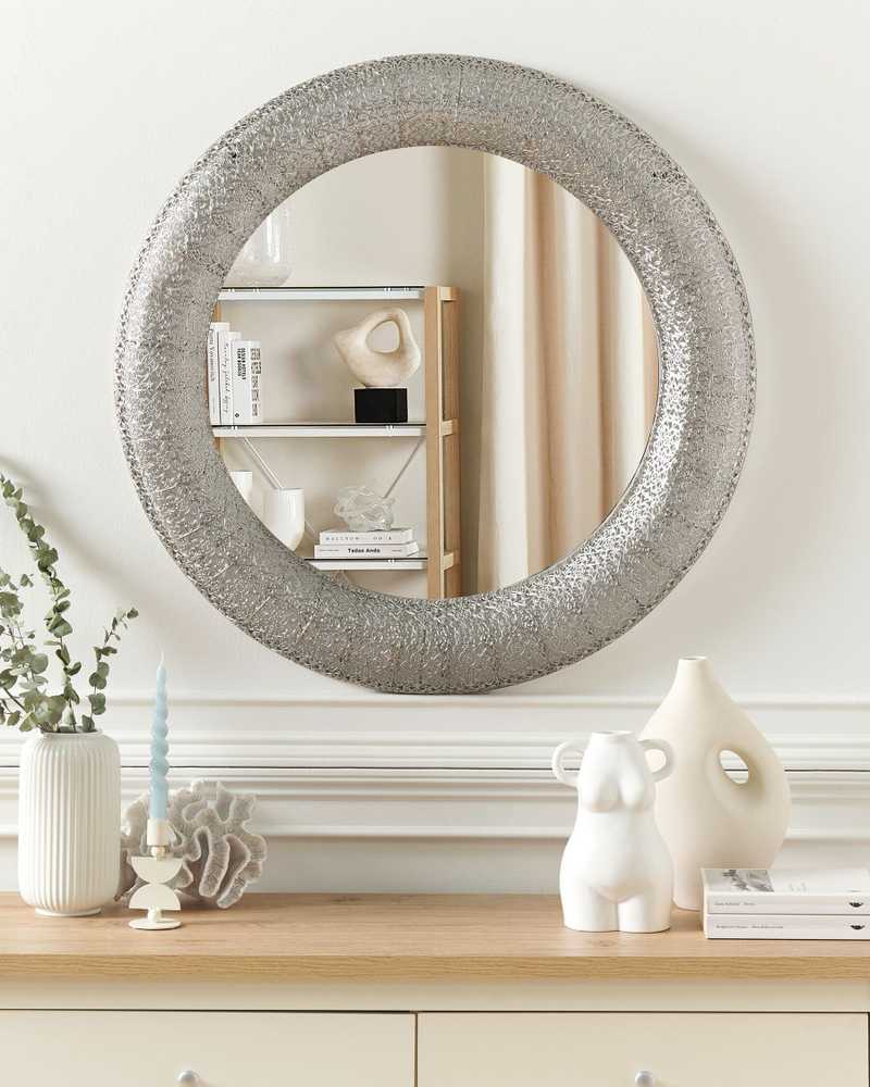 Beliani Sieninis veidrodis CHANNAY 80 cm, metalinis, sidabrinės spalvos