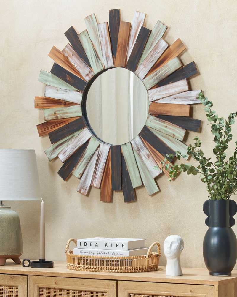 Beliani Sieninis veidrodis TAMPICO 75 cm x 75 cm eglės medienos spalvotas