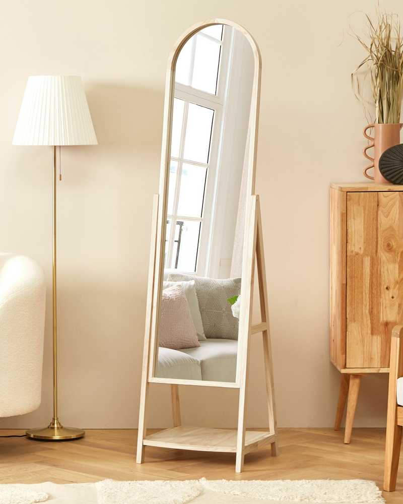 Beliani CHAMBERY pastatomas veidrodis su lentyna, 170 cm, paulovnijos mediena, šviesiai rudas