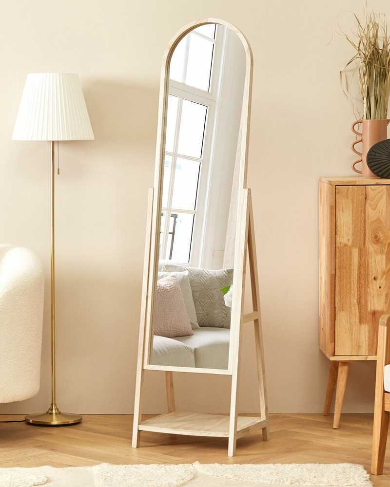 Beliani CHAMBERY pastatomas veidrodis su lentyna, 170 cm, paulovnijos mediena, šviesiai rudas
