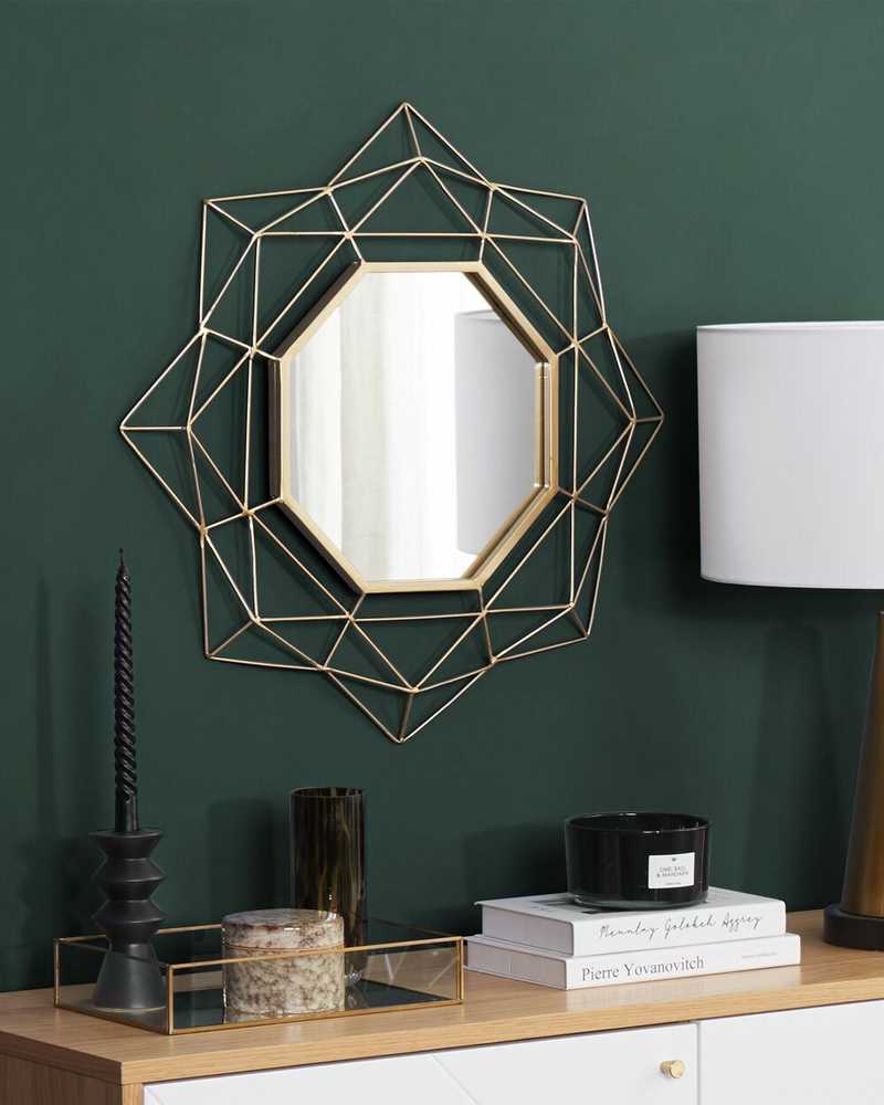 Beliani Sieninis veidrodis HILLION 60 cm metalinis auksinis