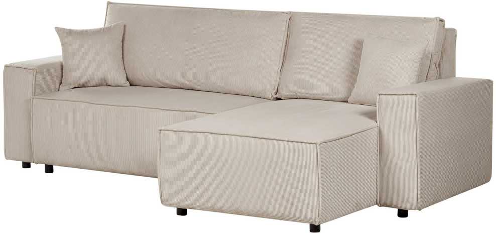 Beliani Išskleidžiama 3 vietų kampinė sofa ABACKA, velvetas, smėlio spalvos, kairinė