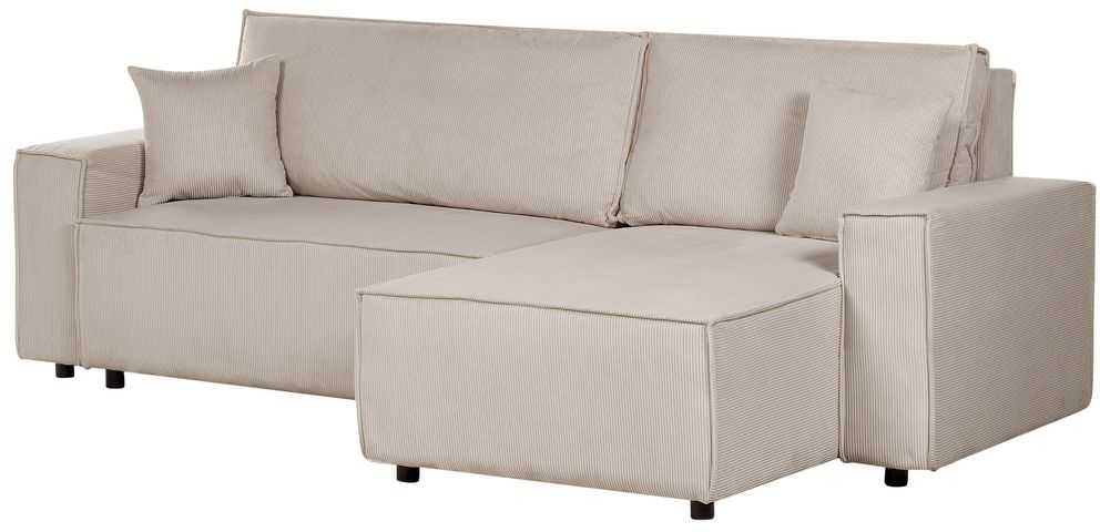 Beliani Išskleidžiama 3 vietų kampinė sofa ABACKA, velvetas, smėlio spalvos, kairinė