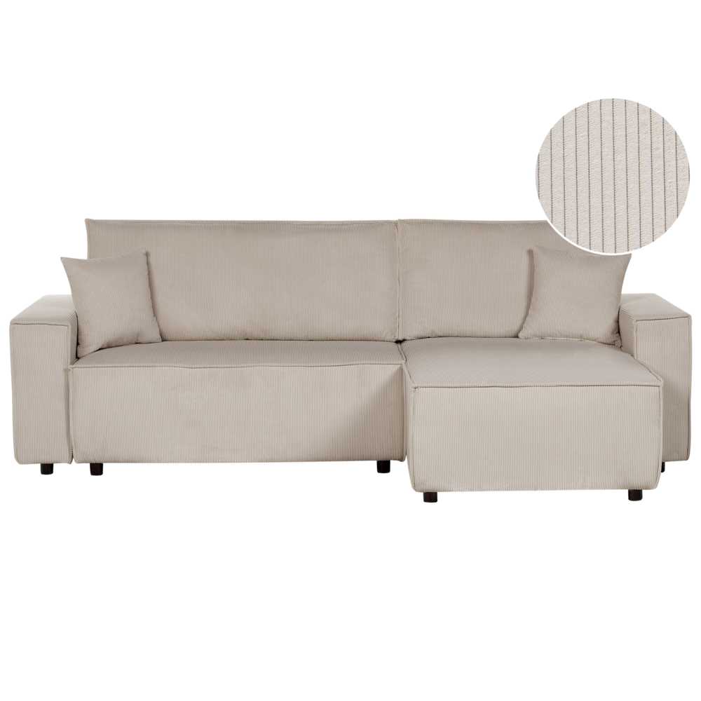 Beliani Išskleidžiama 3 vietų kampinė sofa ABACKA, velvetas, smėlio spalvos, kairinė