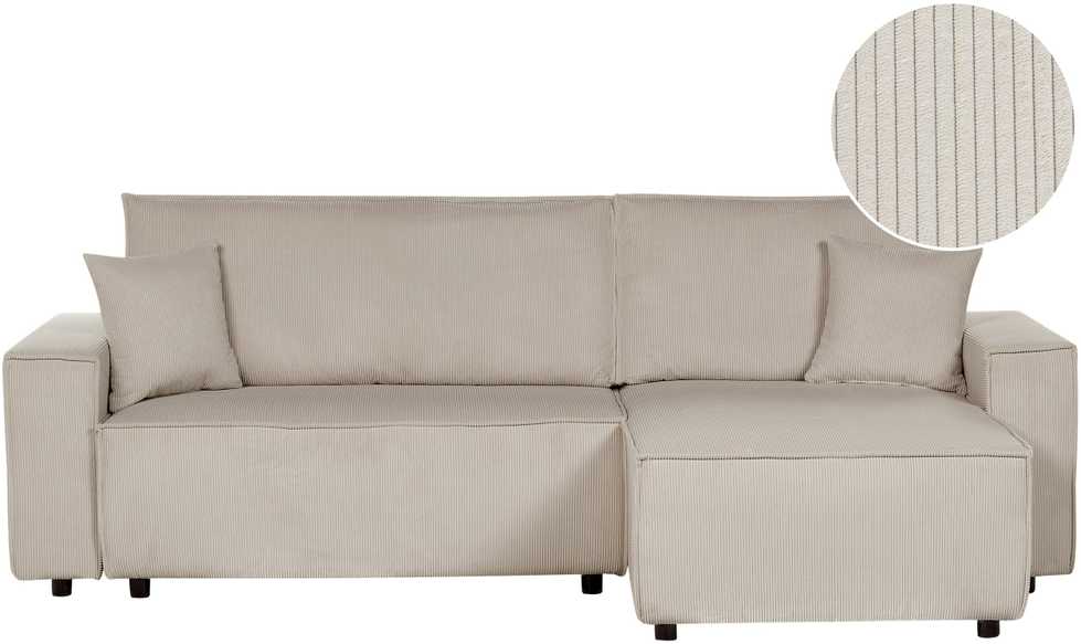 Beliani Išskleidžiama 3 vietų kampinė sofa ABACKA, velvetas, smėlio spalvos, kairinė