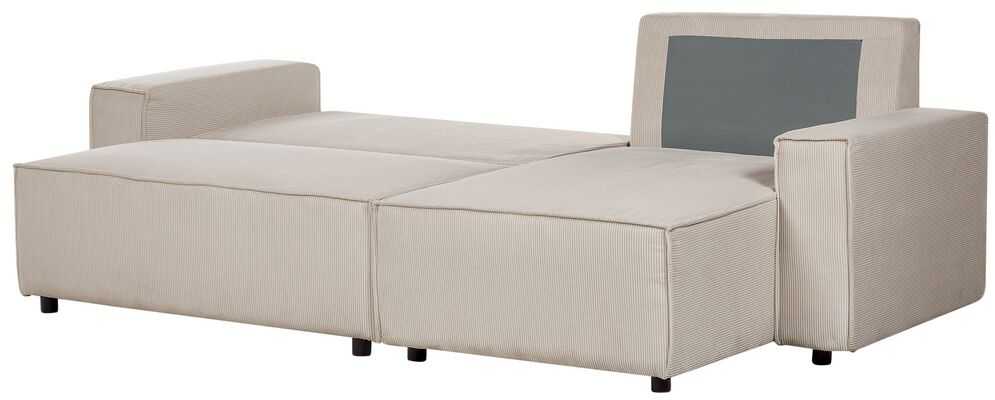 Beliani Išskleidžiama 3 vietų kampinė sofa ABACKA, velvetas, smėlio spalvos, kairinė