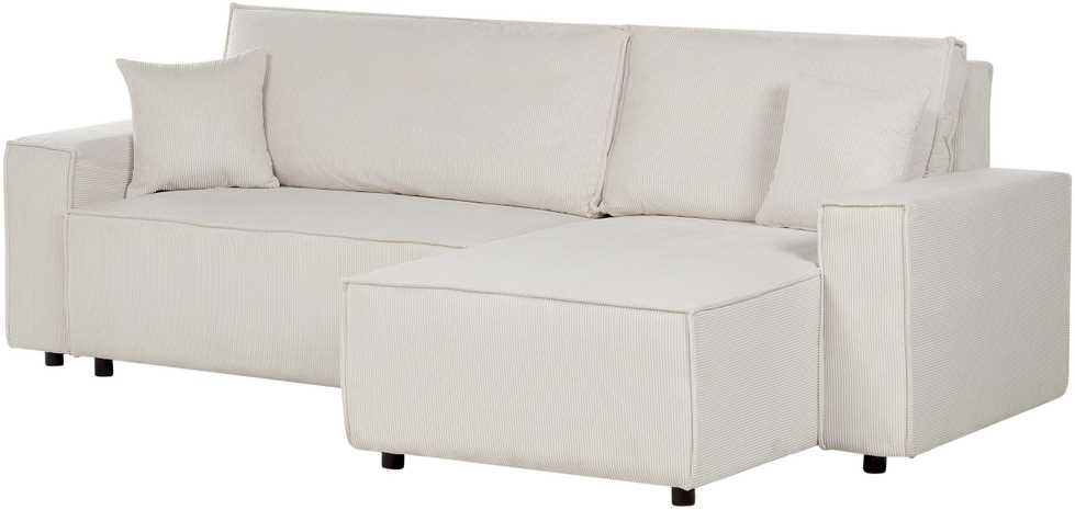 Sofa Beliani Išskleidžiamas kampe statomas 3 vietų sofos komplektas ABACKA, velvetas, kreminė balta, kairinė pusė