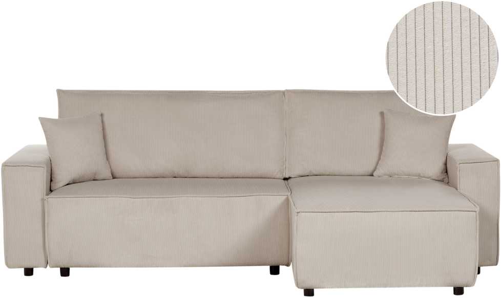 Beliani Išskleidžiama 3 vietų kampinė sofa ABACKA, velvetas, smėlio spalvos, kairinė