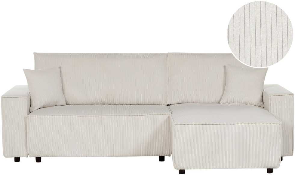 Sofa Beliani Išskleidžiamas kampe statomas 3 vietų sofos komplektas ABACKA, velvetas, kreminė balta, kairinė pusė