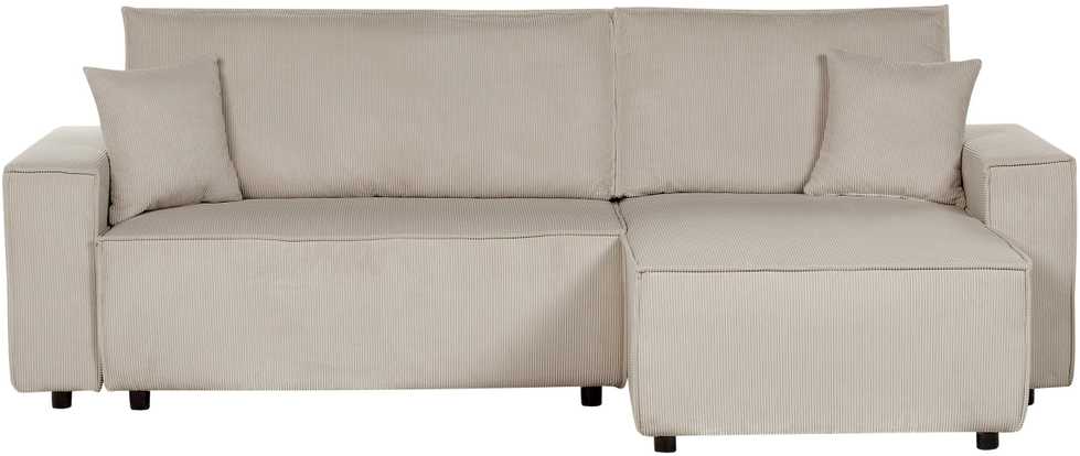 Beliani Išskleidžiama 3 vietų kampinė sofa ABACKA, velvetas, smėlio spalvos, kairinė