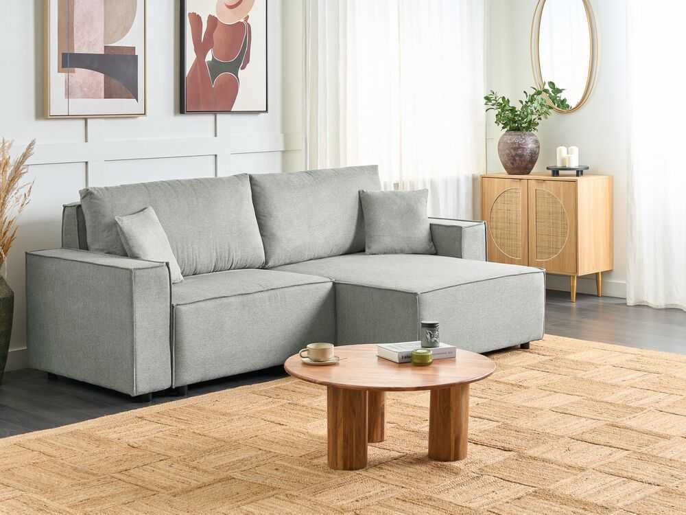 Beliani Išskleidžiama 3 vietų kampinė sofa KARILA, pilka, su daiktadėže, kairinė