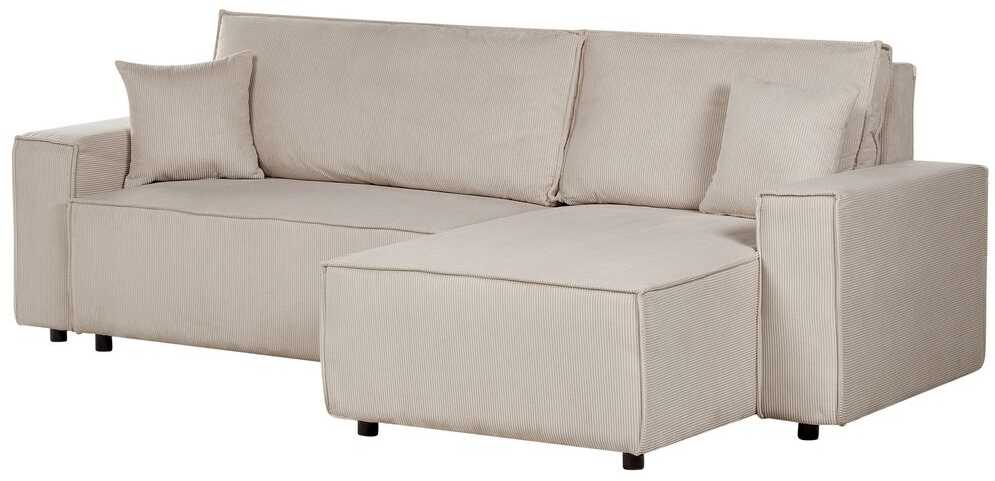 Beliani Išskleidžiama 3 vietų kampinė sofa ABACKA, velvetas, smėlio spalvos, kairinė