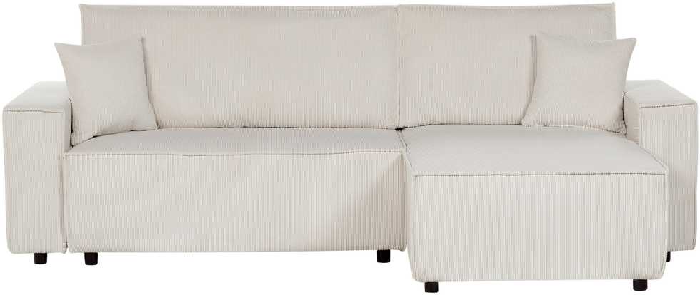 Sofa Beliani Išskleidžiamas kampe statomas 3 vietų sofos komplektas ABACKA, velvetas, kreminė balta, kairinė pusė