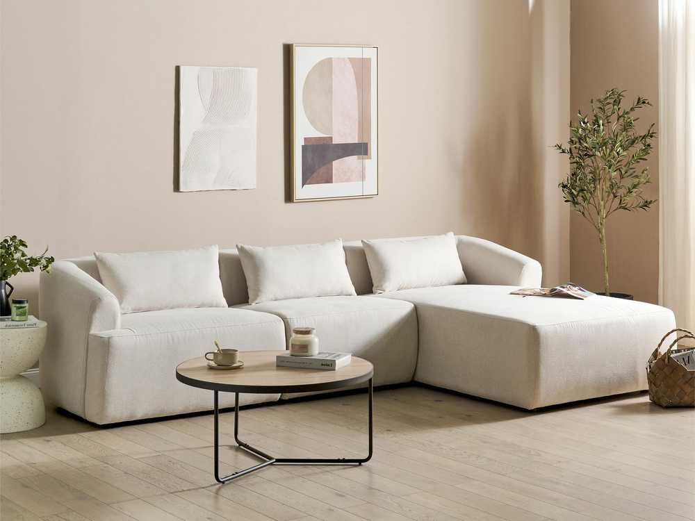 Beliani Trivietė kampinė sofa SVANSELE šviesiai smėlinė kairinė