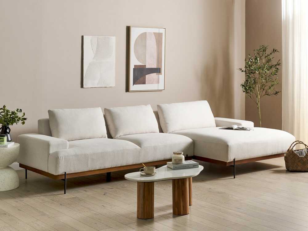 Beliani Kampinė sofa 4 asmenims MARIFERD šviesiai smėlio spalvos kairinė