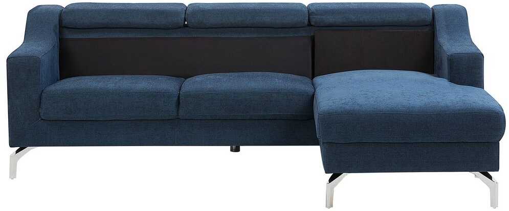 Beliani Keturvietė kampinė sofa GLOSLI tamsiai mėlyna, kairinė