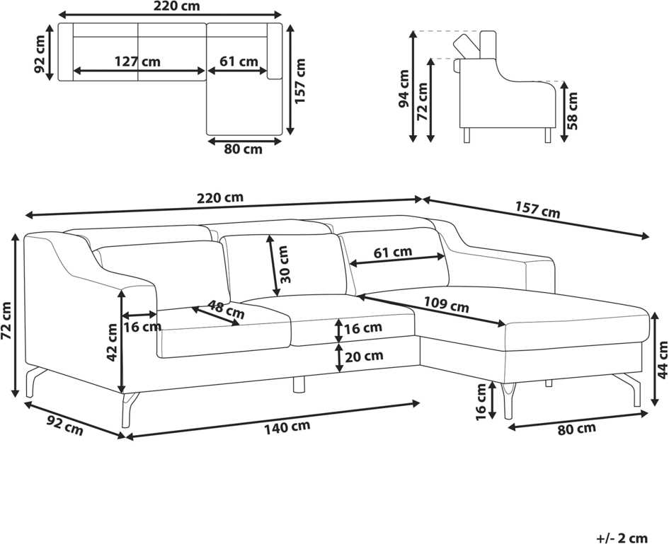 Beliani Keturvietė kampinė sofa GLOSLI tamsiai mėlyna, kairinė