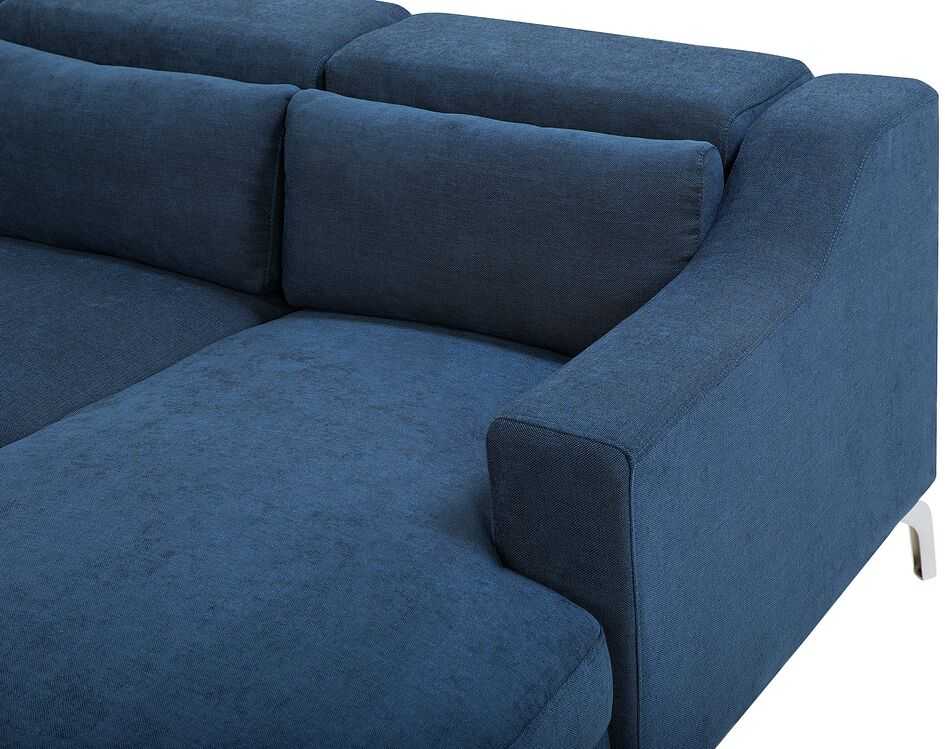 Beliani Keturvietė kampinė sofa GLOSLI tamsiai mėlyna, kairinė