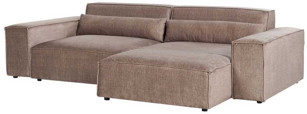 Beliani HELLNAR modulinė kampinė sofa 3 vietų su pufu, šviesiai ruda, kairinė