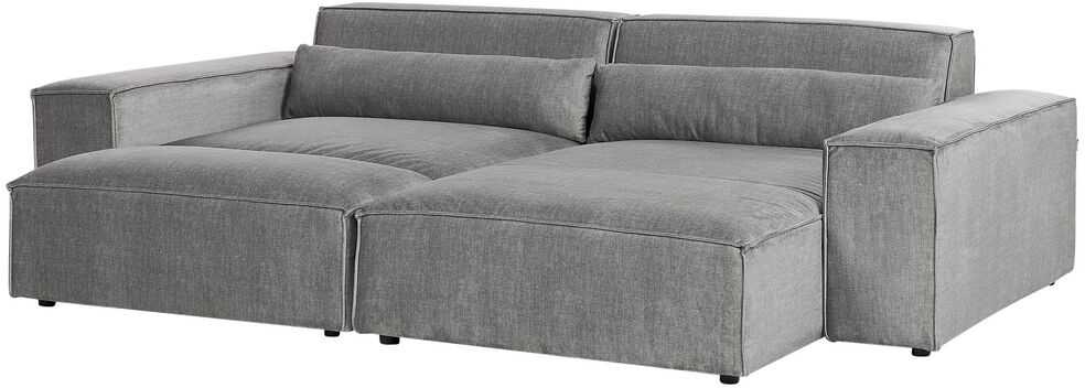 Beliani Trijų vietų modulinė sofa HELLNAR kairinė, pilka su otomane