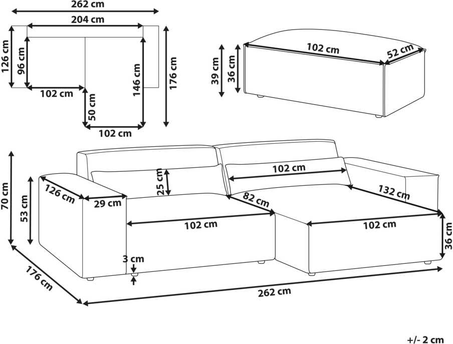 Beliani Trijų vietų modulinė sofa HELLNAR kairinė, pilka su otomane