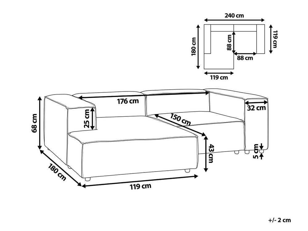 Beliani Modulinė kampinė sofa APRICA, sintetinis linas, smėlio spalvos, dešininė
