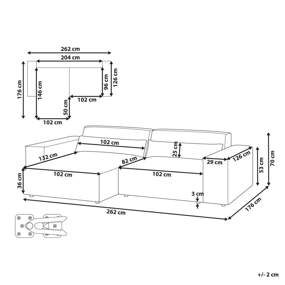 Beliani Modulinė 3 vietų kampinė sofa „HELLNAR“, dešininė, pilka
