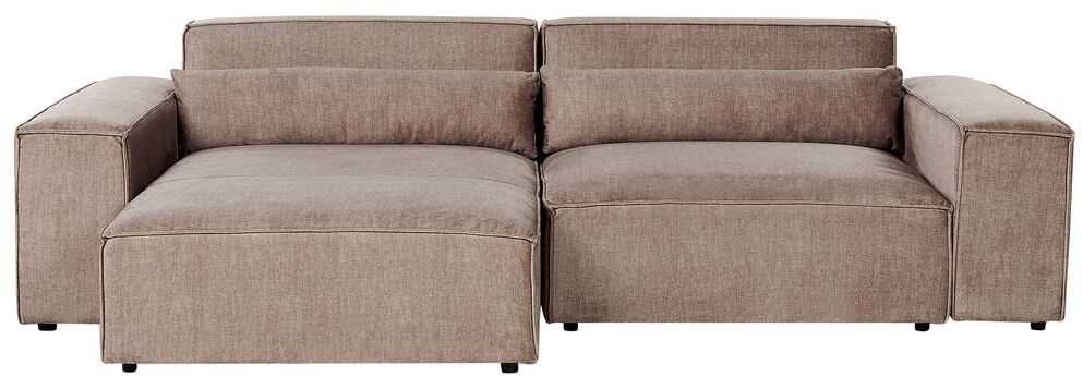 Beliani 3 vietų modulinė kampinė sofa HELLNAR su pufu, šviesiai ruda, dešininė