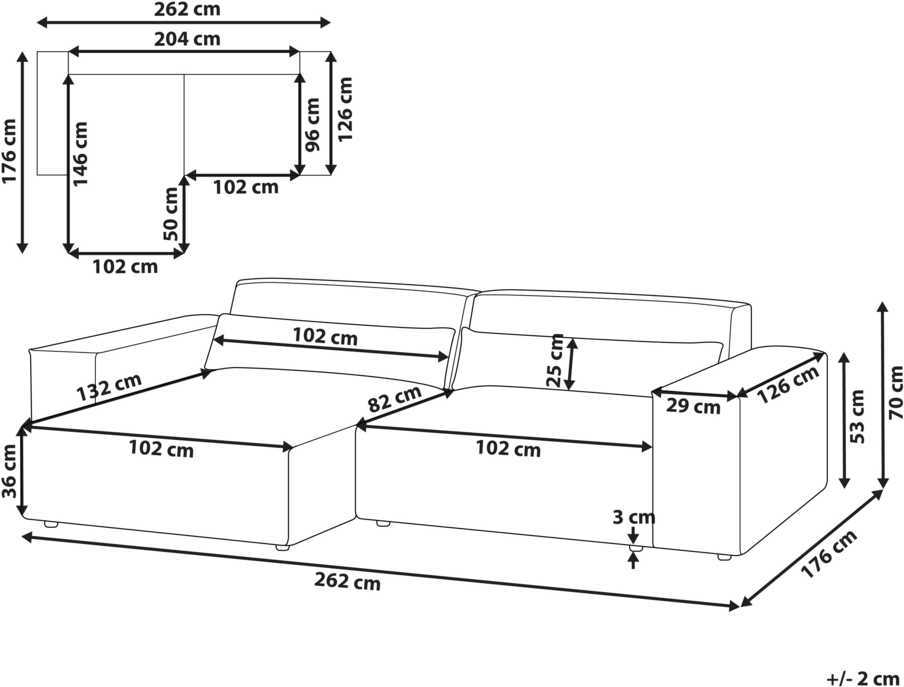 Beliani Modulinė 3 vietų kampinė sofa „HELLNAR“, dešininė, pilka