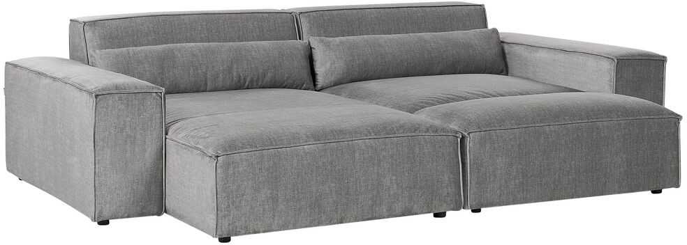 Beliani Modulinė 3 vietų kampinė sofa HELLNAR dešininė, pilka su otomane