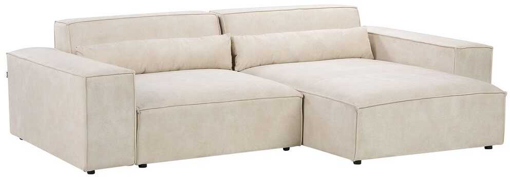 Beliani Modulinė 3 vietų kampinė sofa HELLNAR su otomana, veliūras, šviesiai smėlio spalvos, kairinė