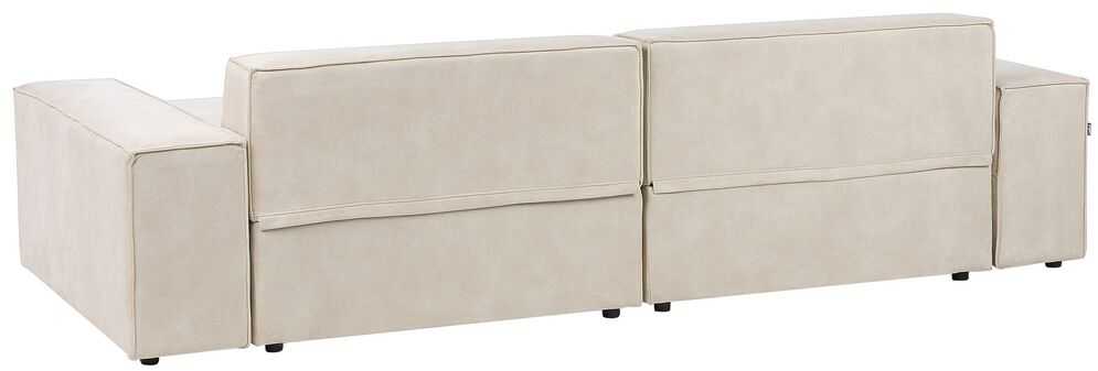 Beliani Modulinė 3 vietų kampinė sofa HELLNAR su otomana, veliūras, šviesiai smėlio spalvos, kairinė