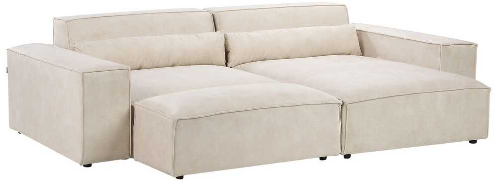 Beliani Modulinė 3 vietų kampinė sofa HELLNAR su otomana, veliūras, šviesiai smėlio spalvos, kairinė